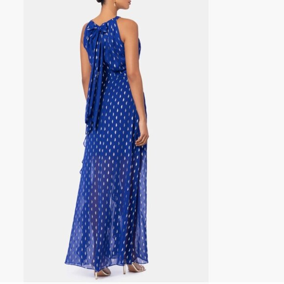 Betsy & Adam Petite Printed Ruffled Halter Gown sz 2 - Picture 4 of 11